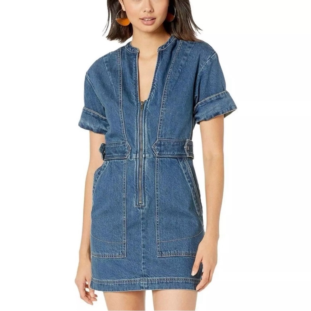 Free People Dream On Denim Mini Dress Size M 100% Cotton 90s Casual Country Fest